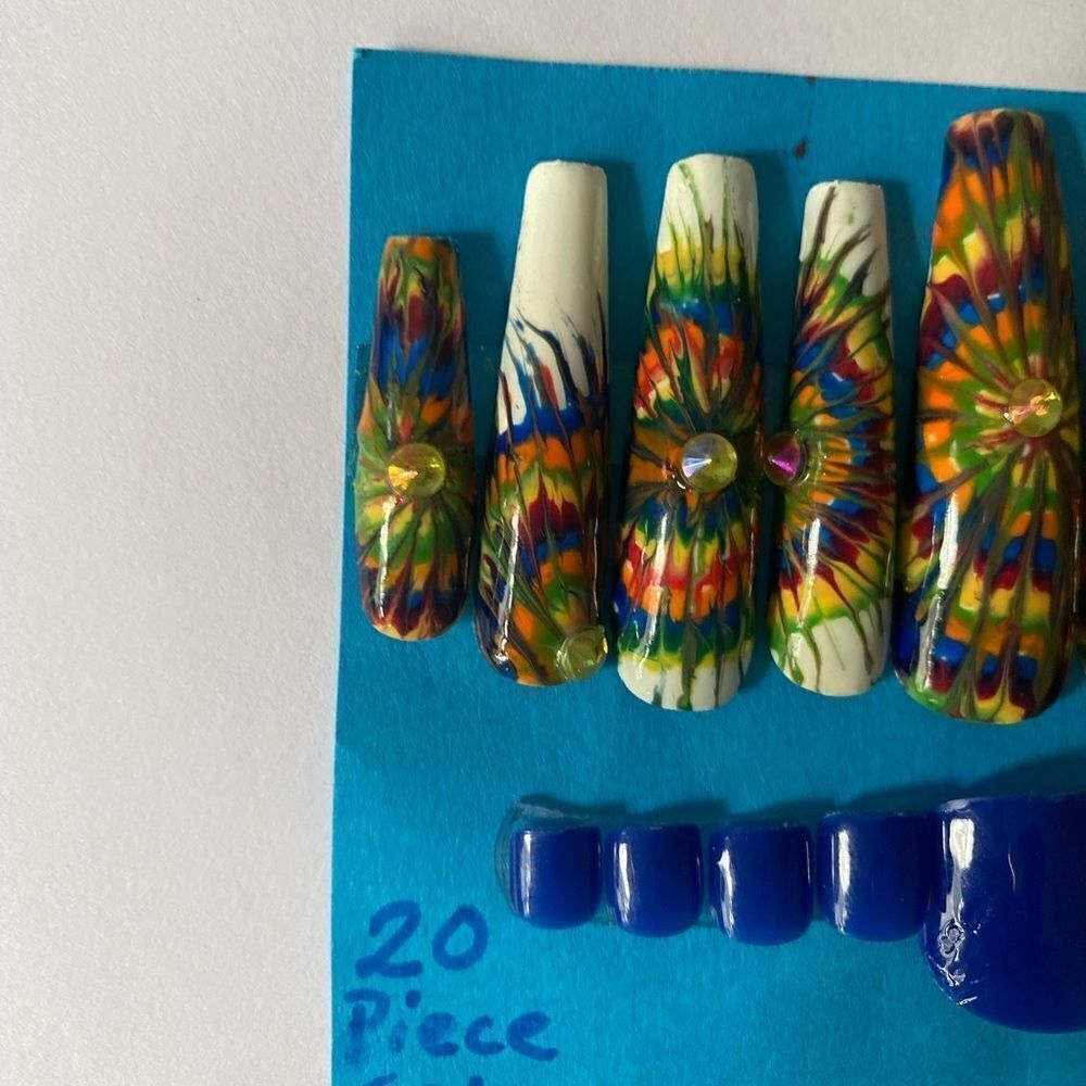 Tie dye press on Manicure 💅 with Blue press on pedicure nails - Picture 3 of 8